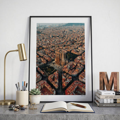 Barcelona Klassiek fotoposter op bureau in kamer - Kleur