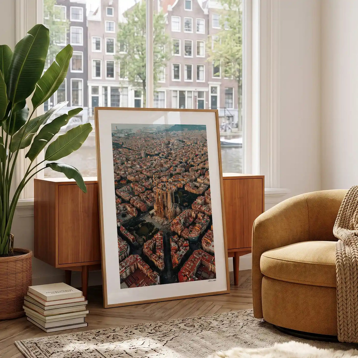 Barcelona Klassiek fotoposter in woonkamer interieur - Kleur