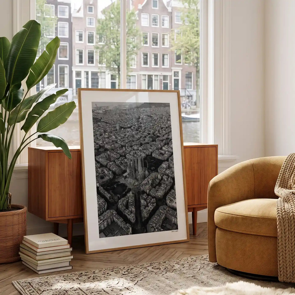 Barcelona Klassiek fotoposter in woonkamer interieur - Zwart-Wit