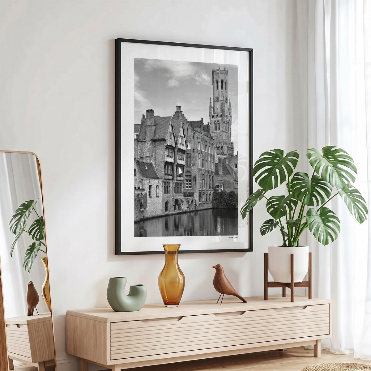 Brugge Klassiek fotoposter in zwarte lijst - Zwart-Wit