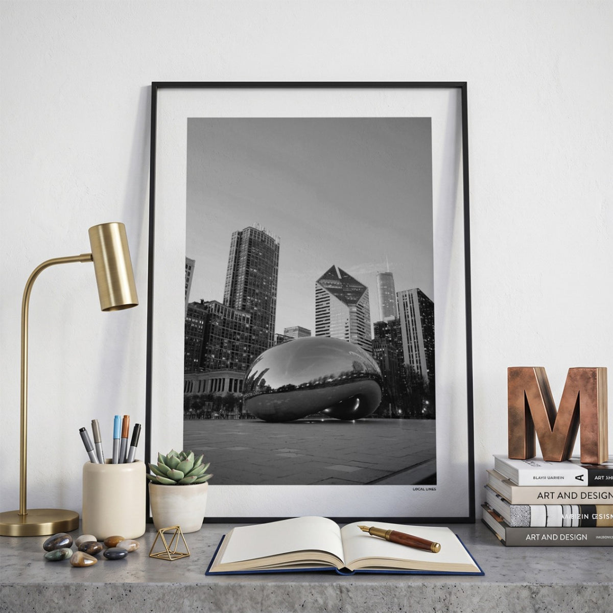 Chicago Klassiek fotoposter op bureau in kamer - Zwart-Wit