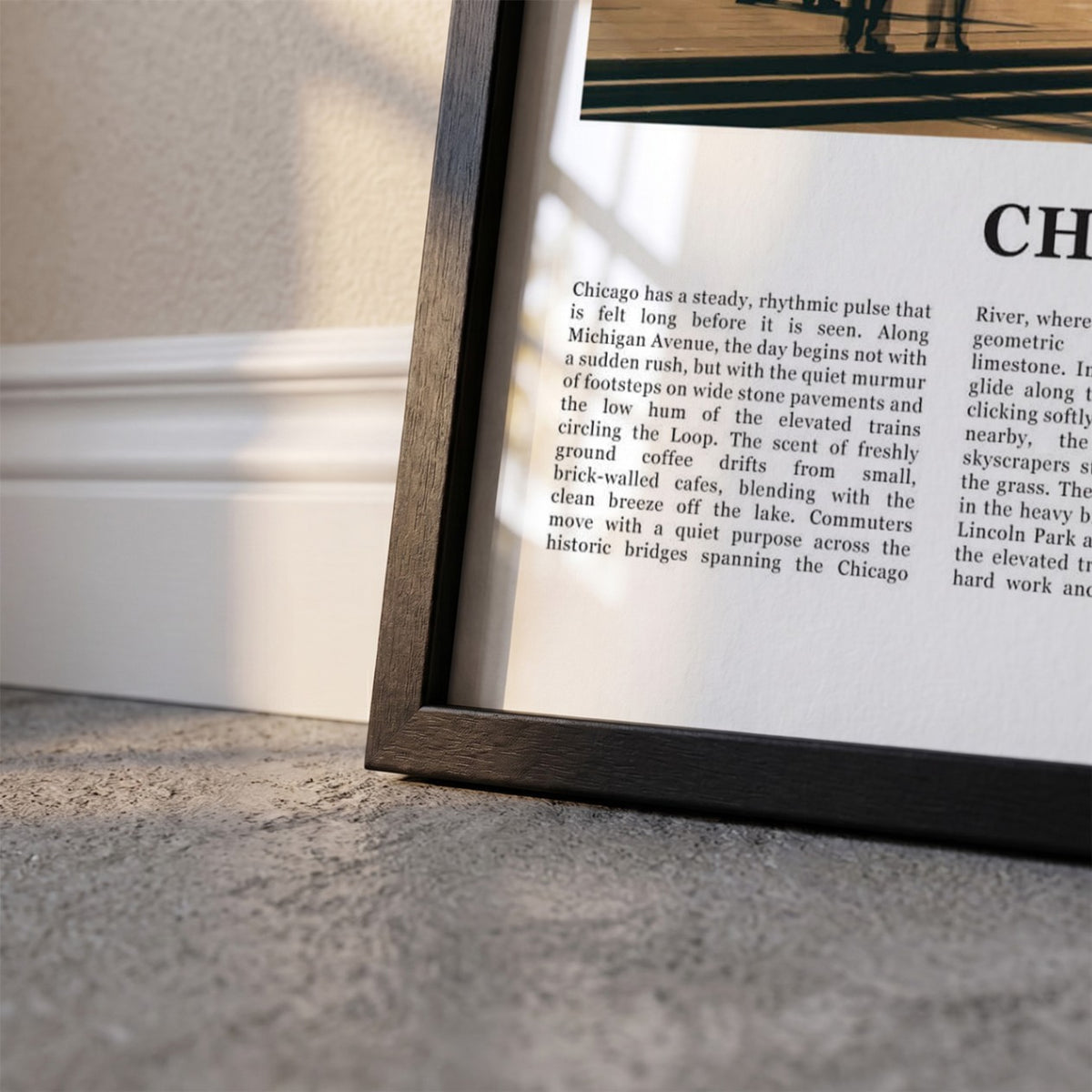 Detailopname van Chicago Fotoposter – Kleur ingelijst in zwarte fotolijst