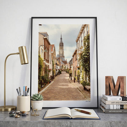 Delft Klassiek fotoposter op bureau in kamer - Kleur