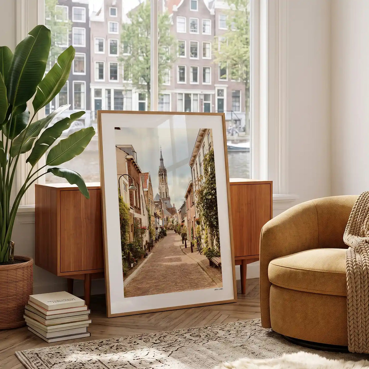 Delft Klassiek fotoposter in woonkamer interieur - Kleur