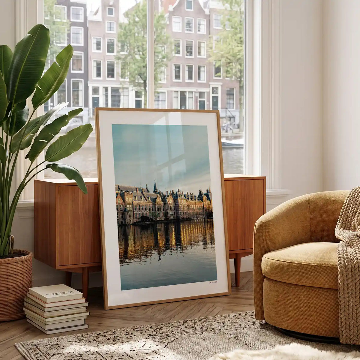 Den Haag Binnenhof fotoposter in woonkamer interieur - Kleur