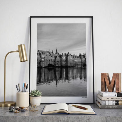 Den Haag Binnenhof fotoposter op bureau in kamer - Zwart-Wit