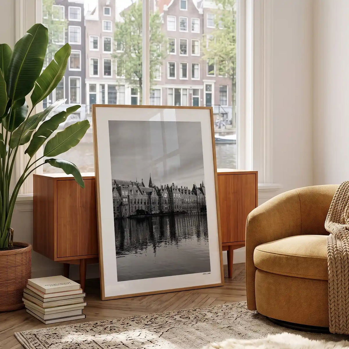 Den Haag Binnenhof fotoposter in woonkamer interieur - Zwart-Wit