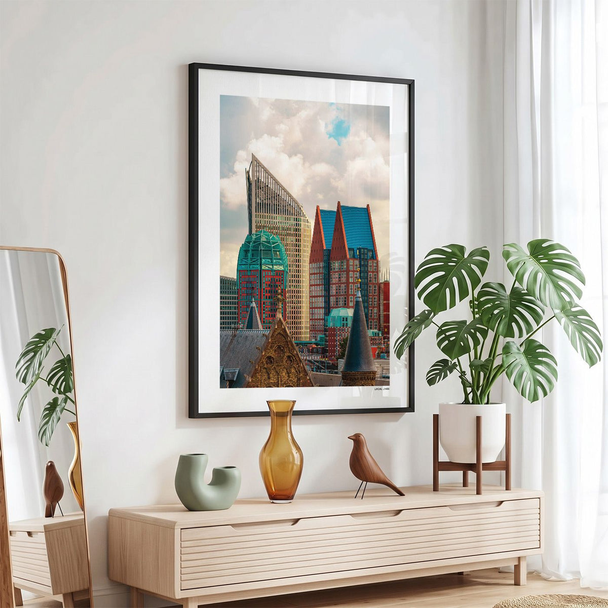 Den Haag Skyline fotoposter in zwarte lijst - Kleur
