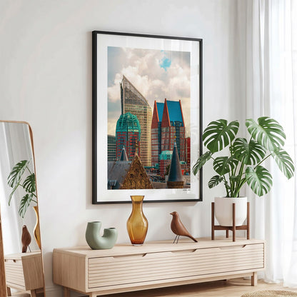 Den Haag Skyline fotoposter in zwarte lijst - Kleur