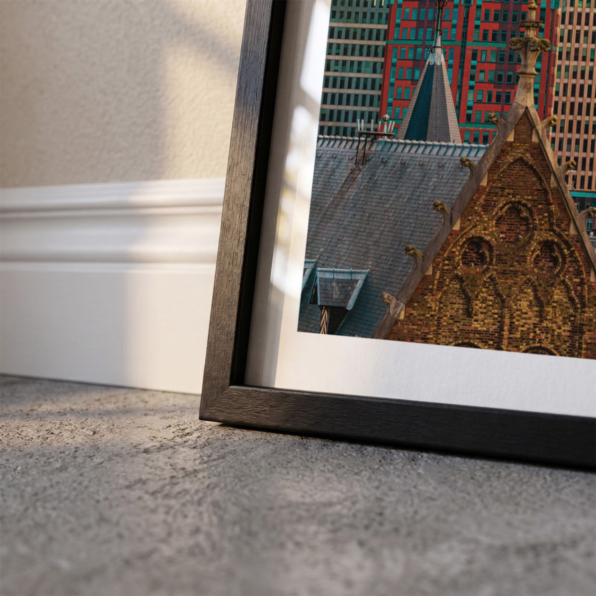 Detail van Den Haag Skyline fotoposter en lijst - Kleur