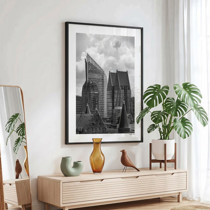 Den Haag Skyline fotoposter in zwarte lijst - Zwart-Wit