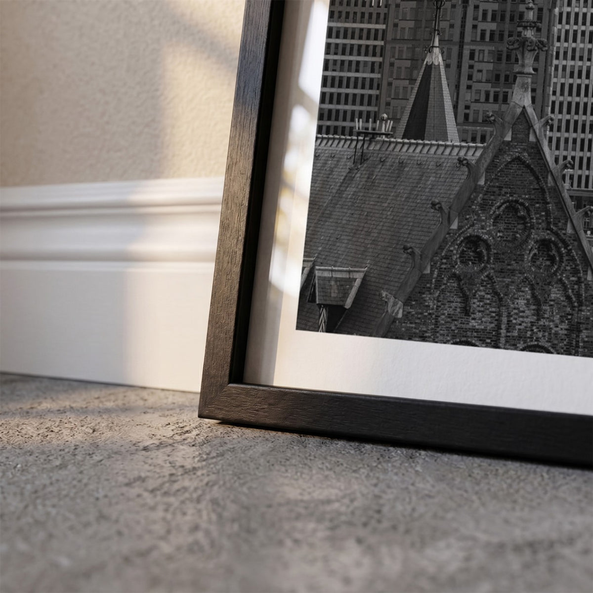 Detail van Den Haag Skyline fotoposter en lijst - Zwart-Wit