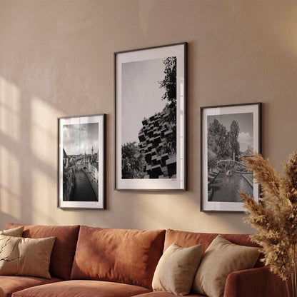 Drie Eindhoven Klassiek fotoposters boven bank wanddecoratie - Zwart-Wit