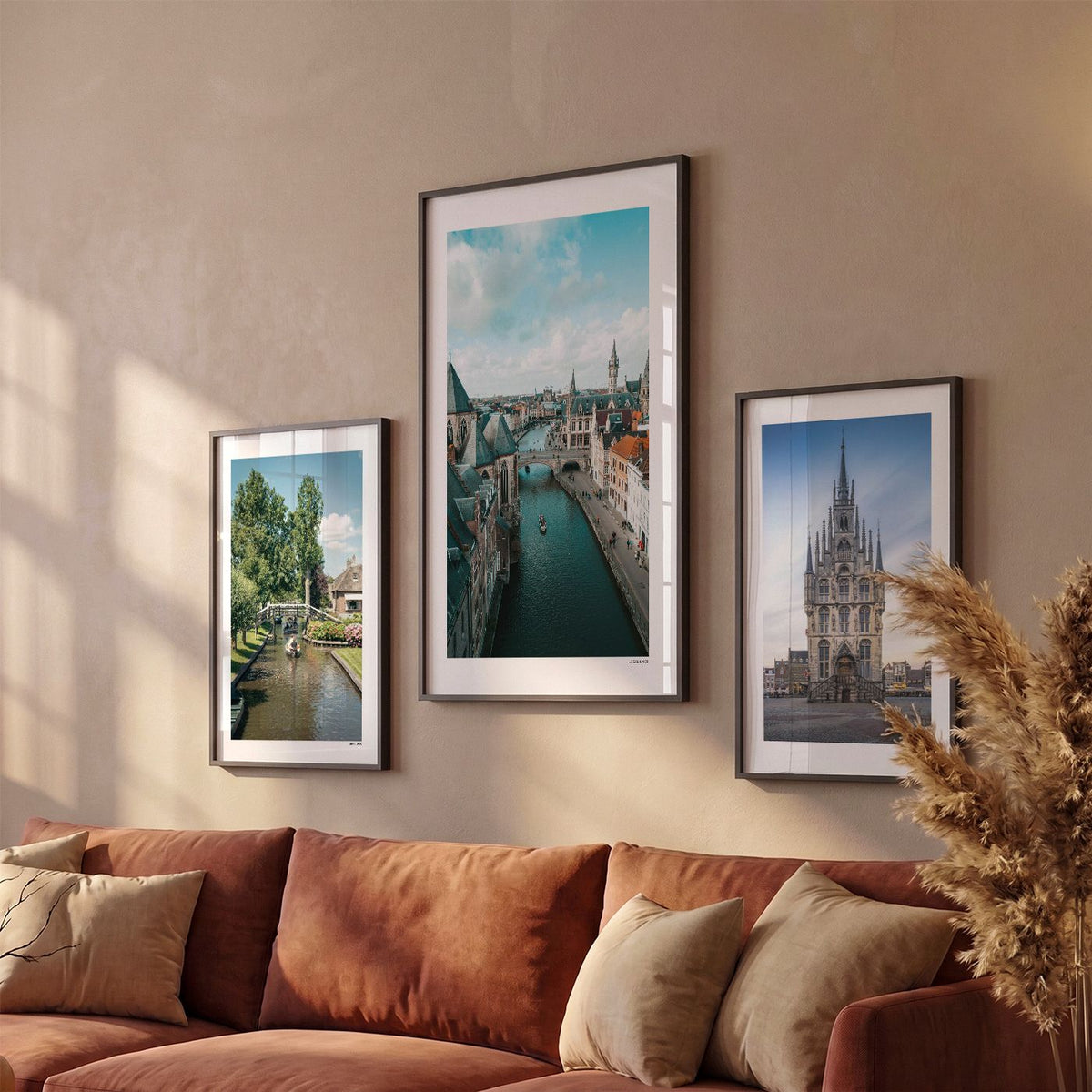 Drie Gent Klassiek fotoposters boven bank wanddecoratie - Kleur