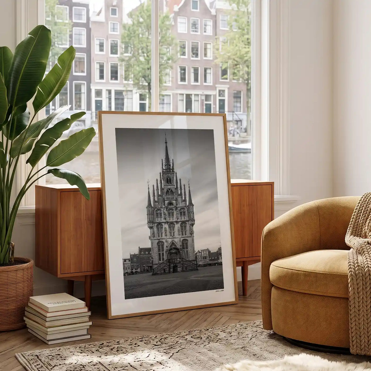 Gouda Klassiek fotoposter in woonkamer interieur - Zwart-Wit