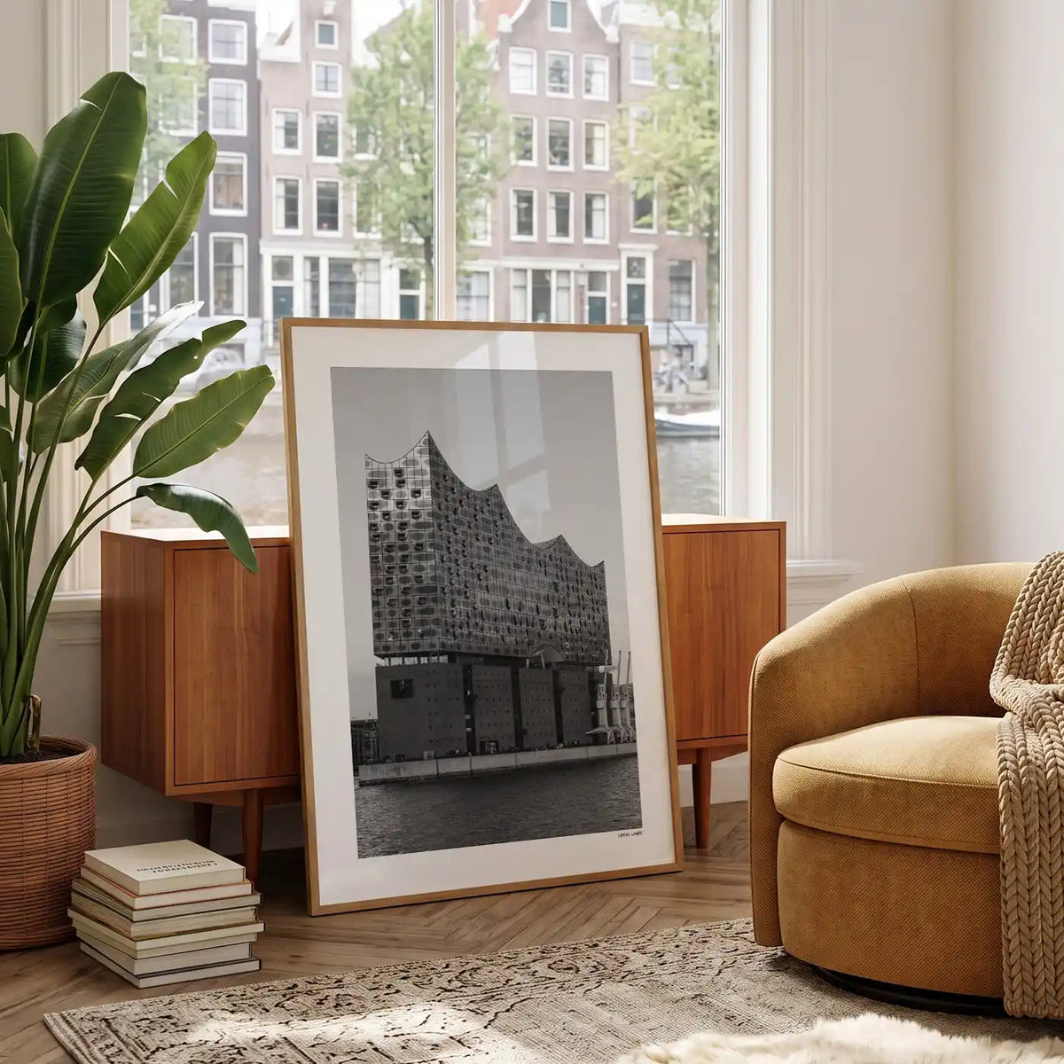 Hamburg Klassiek fotoposter in woonkamer interieur - Zwart-Wit