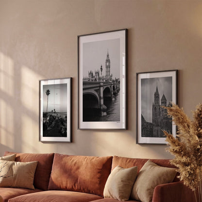 Drie Londen Klassiek fotoposters boven bank wanddecoratie - Zwart-Wit