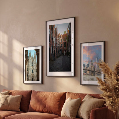 Drie Middelburg Klassiek fotoposters boven bank wanddecoratie - Kleur