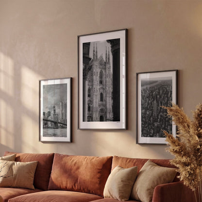 Drie Milaan Klassiek fotoposters boven bank wanddecoratie - Zwart-Wit