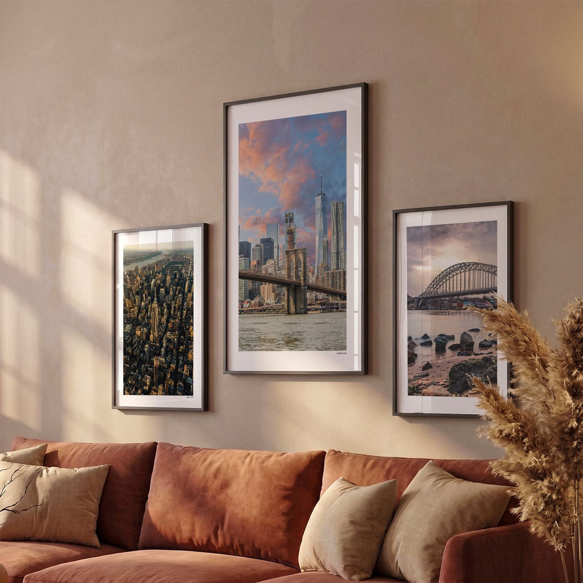 Drie New York 1 Klassiek fotoposters boven bank wanddecoratie - Kleur