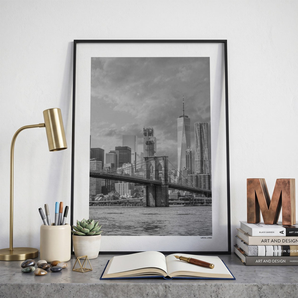 New York 1 Klassiek fotoposter op bureau in kamer - Zwart-Wit