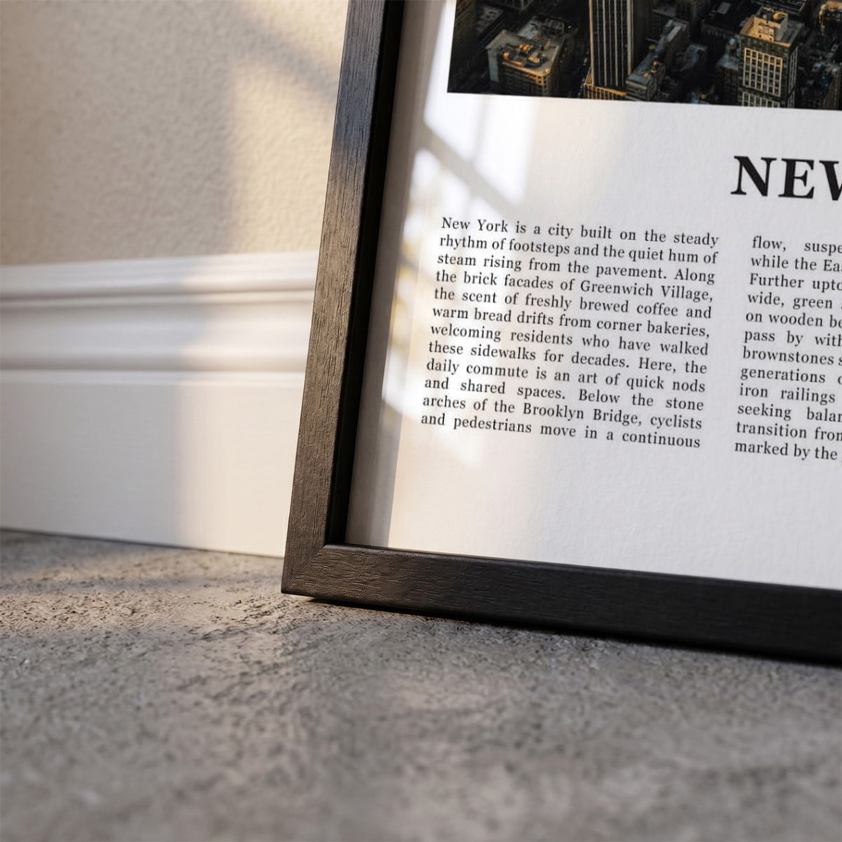 Detailopname van New York Fotoposter Luchtfoto – Kleur ingelijst in zwarte fotolijst
