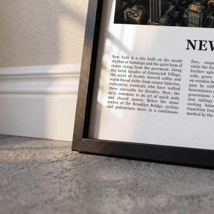 Detailopname van New York Fotoposter Luchtfoto – Kleur ingelijst in zwarte fotolijst