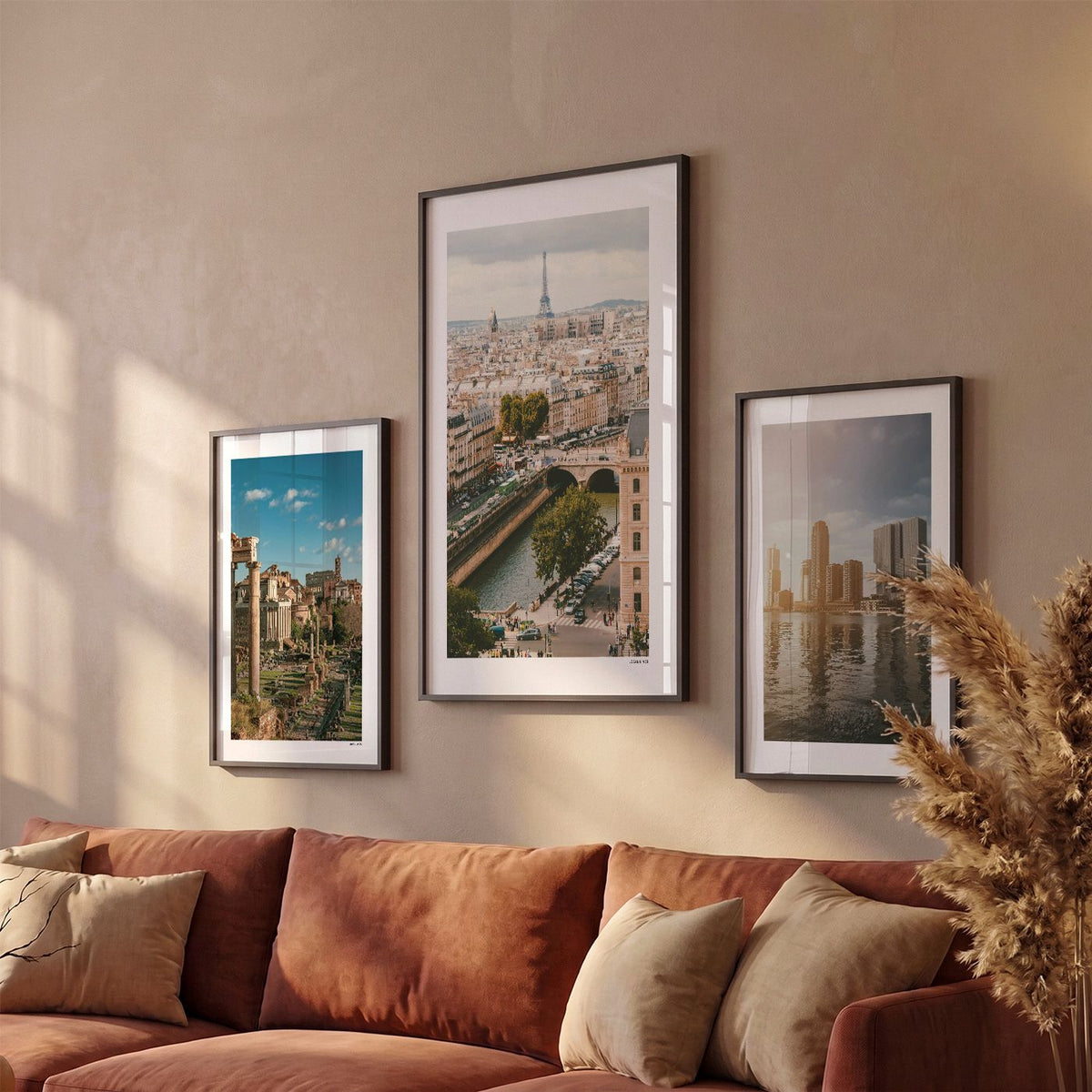 Drie Parijs Klassiek fotoposters boven bank wanddecoratie - Kleur