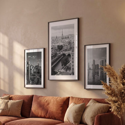 Drie Parijs Klassiek fotoposters boven bank wanddecoratie - Zwart-Wit