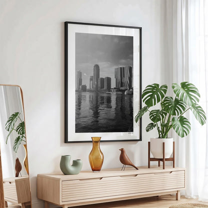 Rotterdam Skyline fotoposter in zwarte lijst - Zwart-Wit