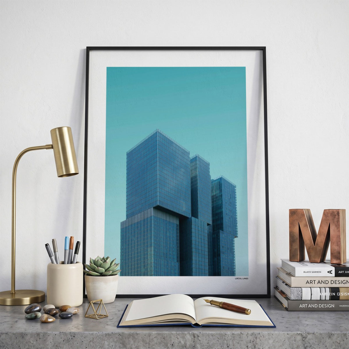 Rotterdam De Rotterdam fotoposter op bureau in kamer - Kleur