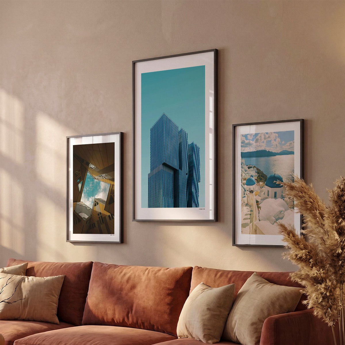 Drie Rotterdam De Rotterdam fotoposters boven bank wanddecoratie - Kleur