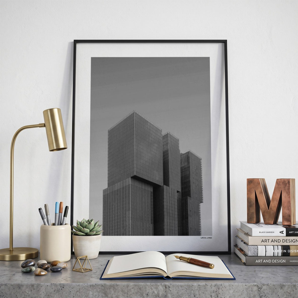 Rotterdam De Rotterdam fotoposter op bureau in kamer - Zwart-Wit