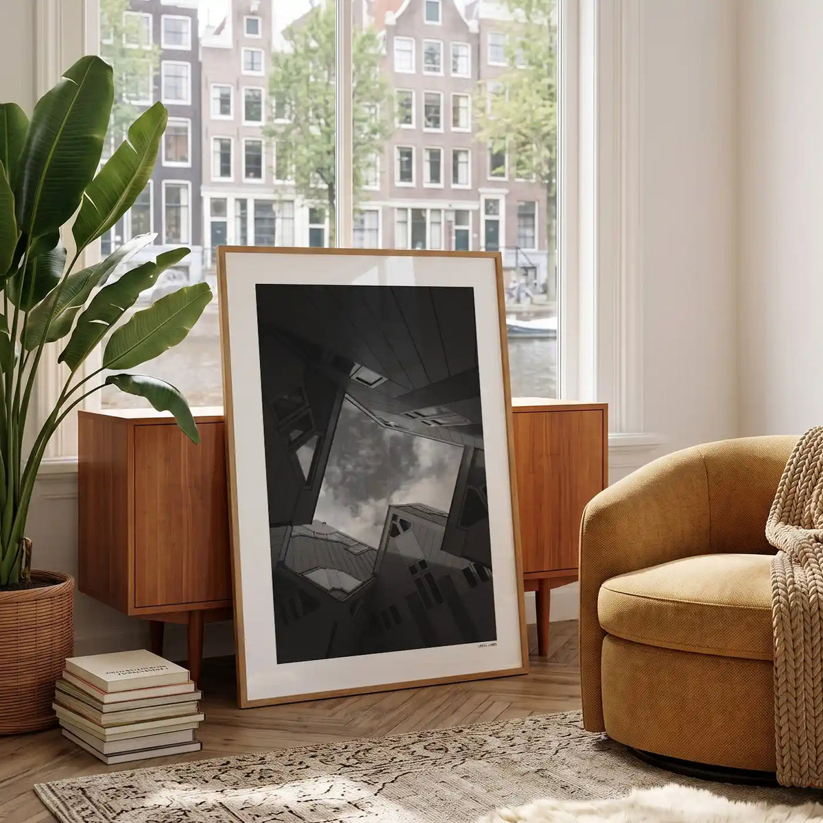 Rotterdam Kubuswoningen fotoposter in woonkamer interieur - Zwart-Wit