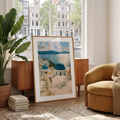 Santorini Klassiek fotoposter in woonkamer interieur - Kleur