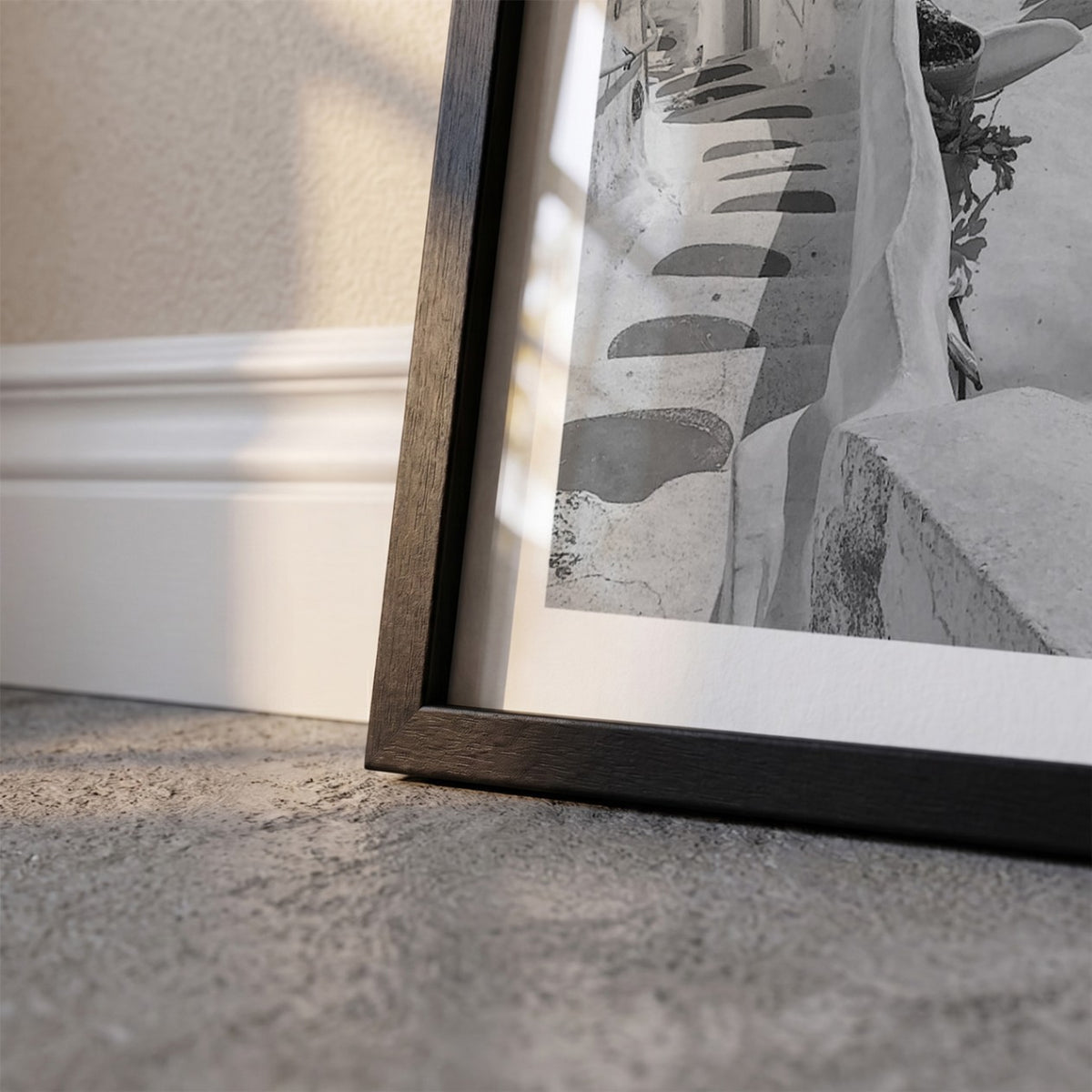 Detail van Santorini Klassiek fotoposter en lijst - Zwart-Wit