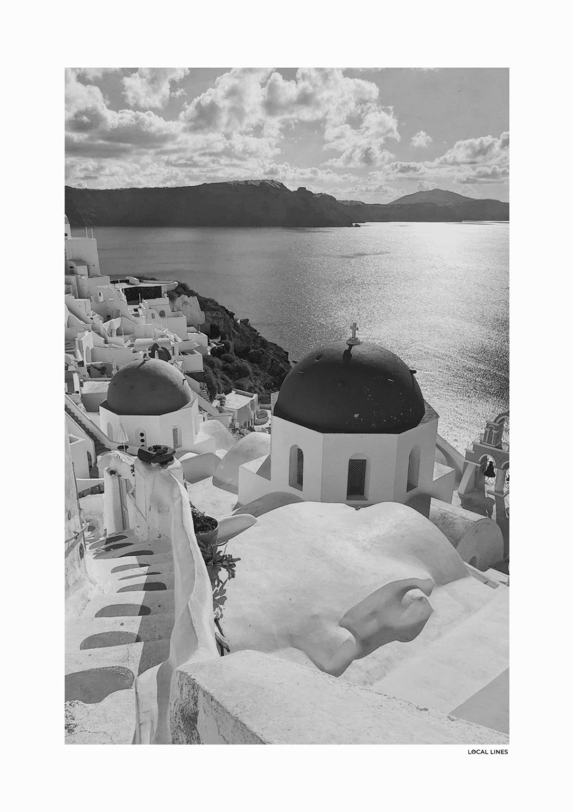 Santorini Klassiek fotoposter zonder lijst - Zwart-Wit