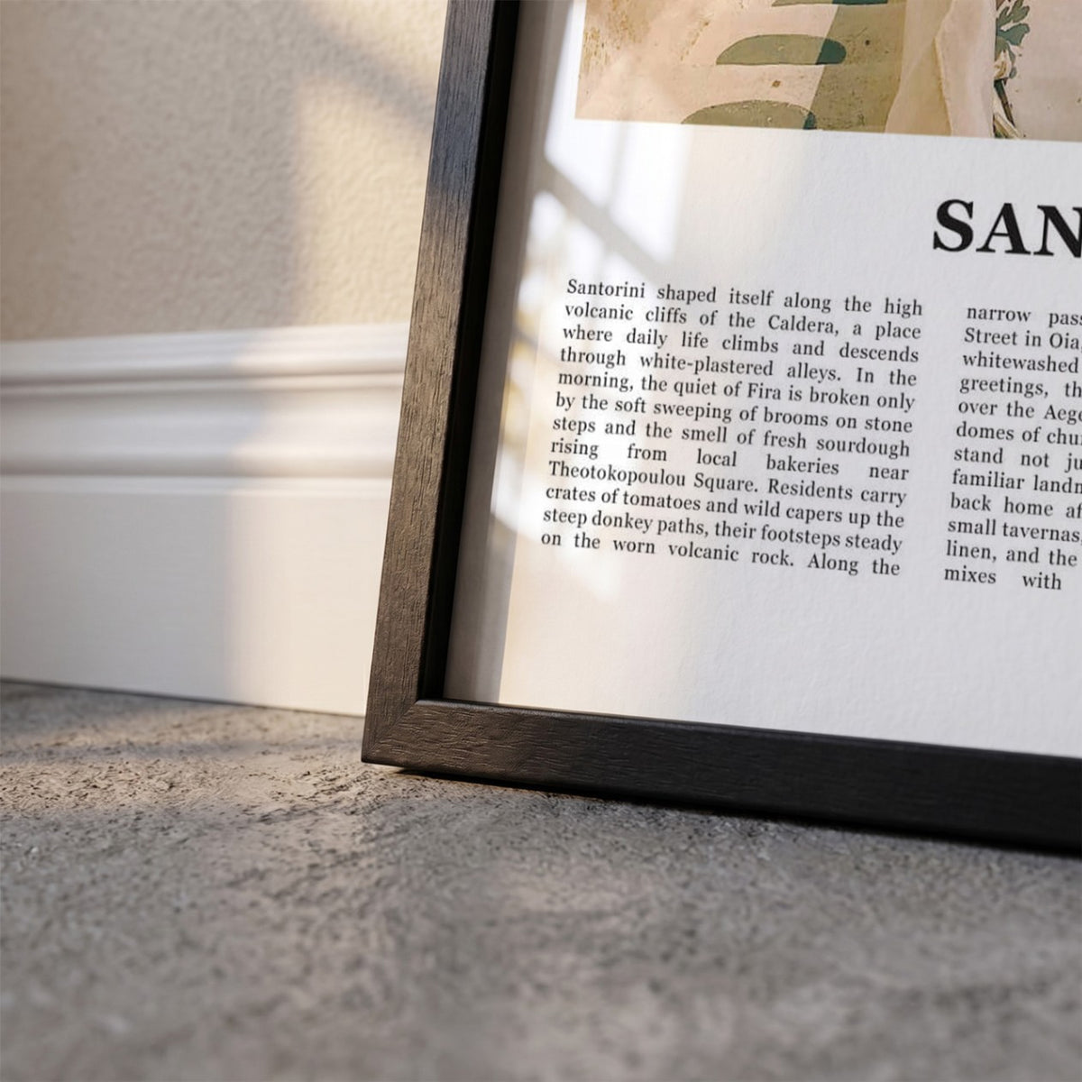 Detailopname van Santorini Fotoposter – Kleur ingelijst in zwarte fotolijst
