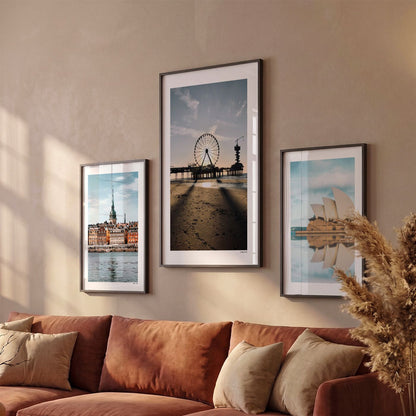 Drie Scheveningen Klassiek fotoposters boven bank wanddecoratie - Kleur