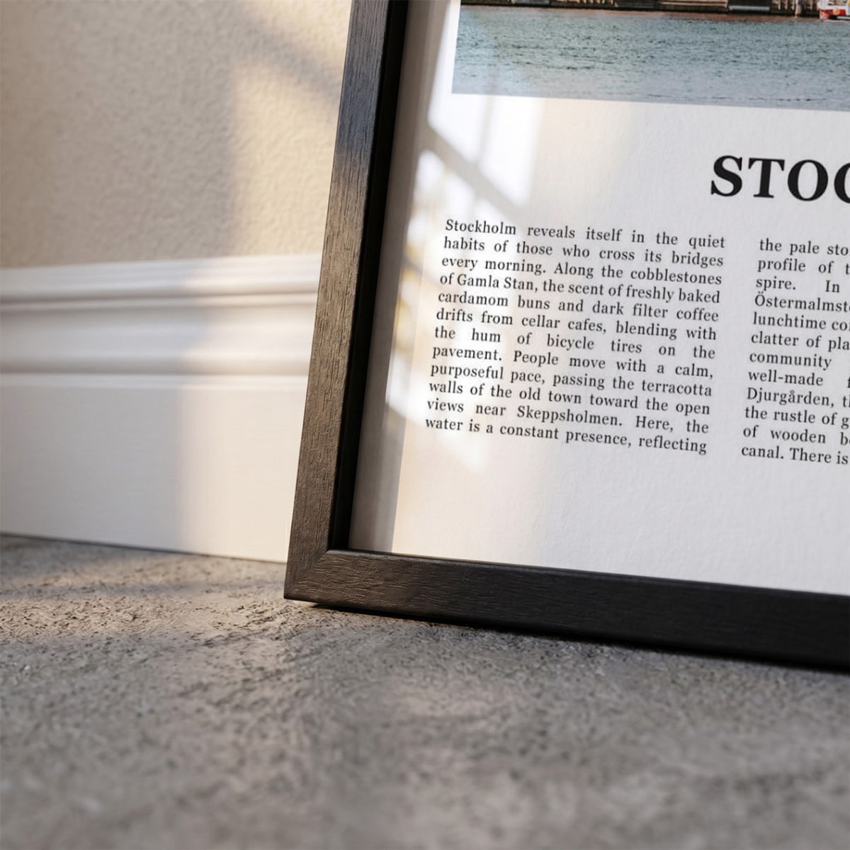 Detailopname van Stockholm Fotoposter – Kleur ingelijst in zwarte fotolijst