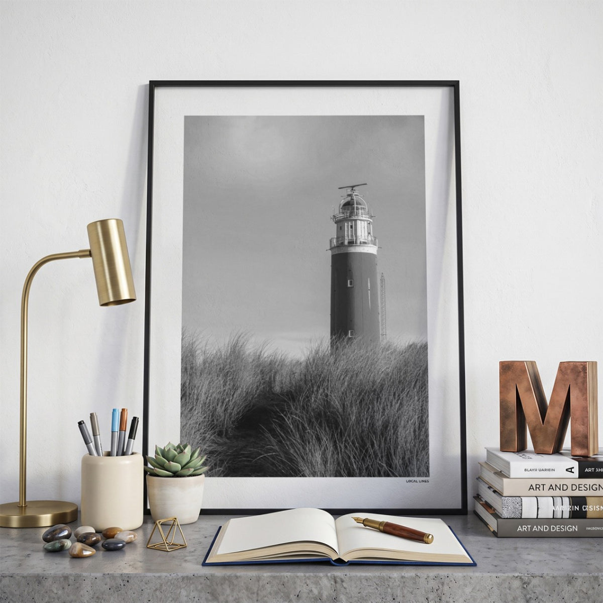 Texel Klassiek fotoposter op bureau in kamer - Zwart-Wit