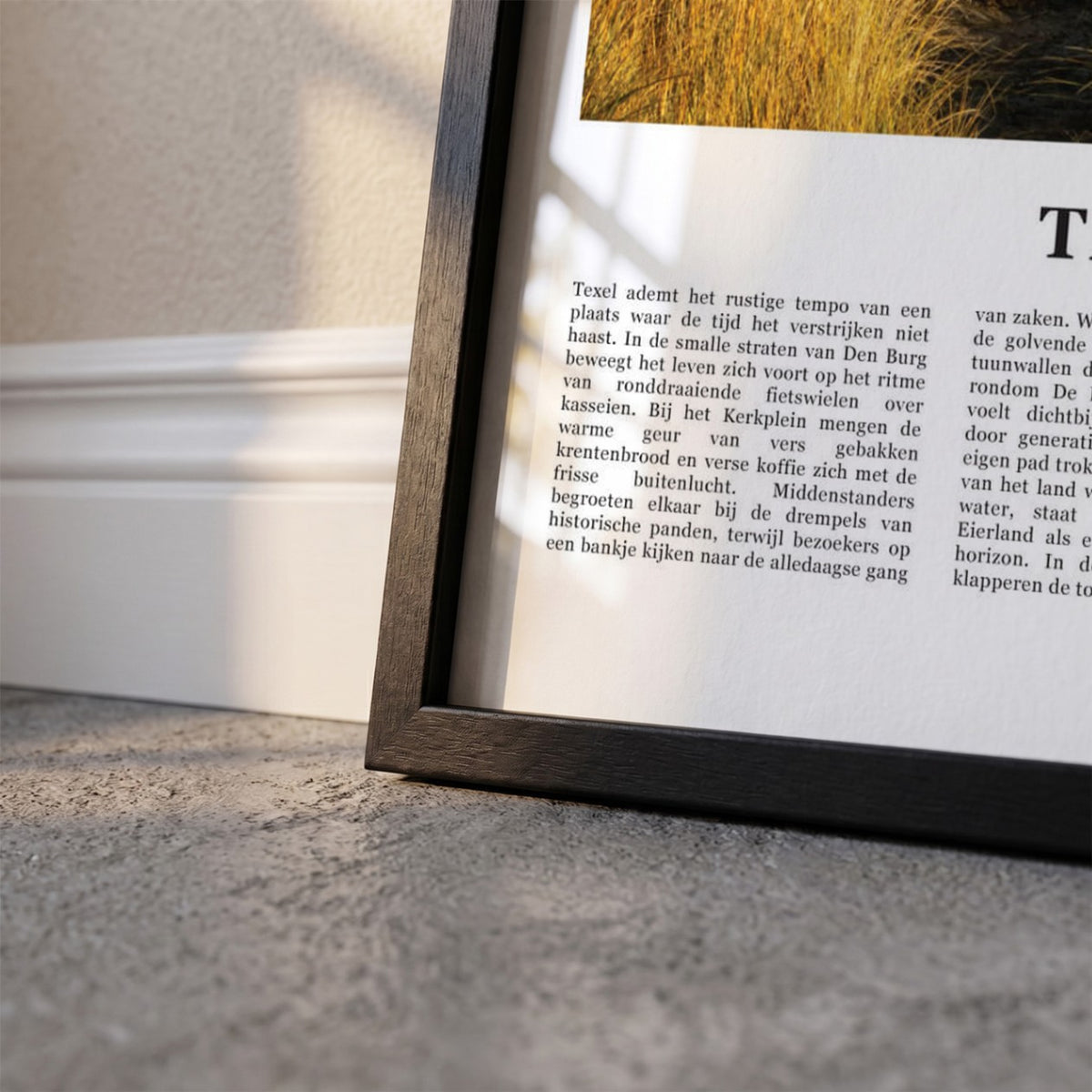 Detailopname van Texel Fotoposter – Kleur ingelijst in zwarte fotolijst