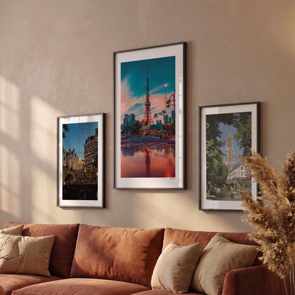 Drie Tokio Klassiek fotoposters boven bank wanddecoratie - Kleur