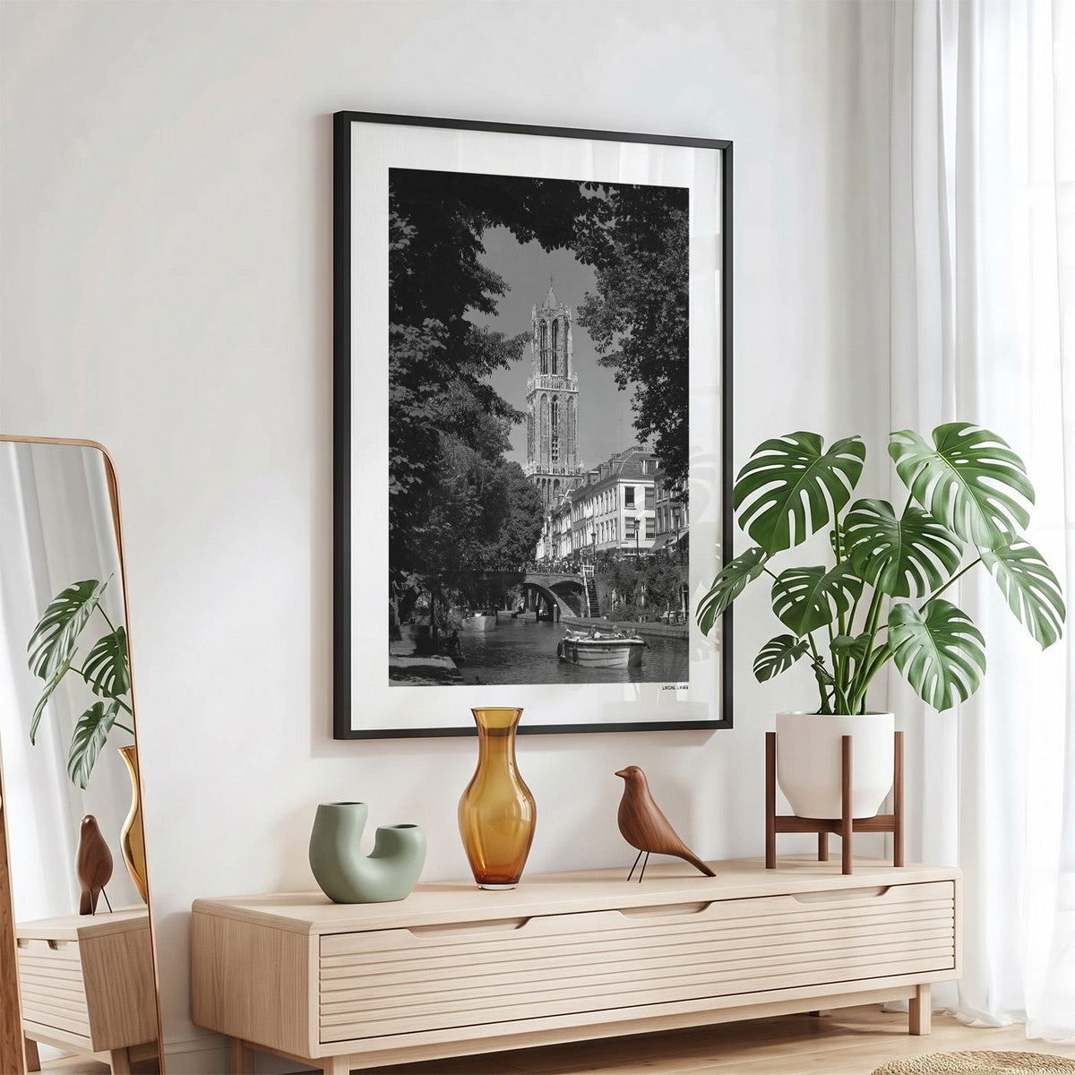 Utrecht Domtoren fotoposter in zwarte lijst - Zwart-Wit