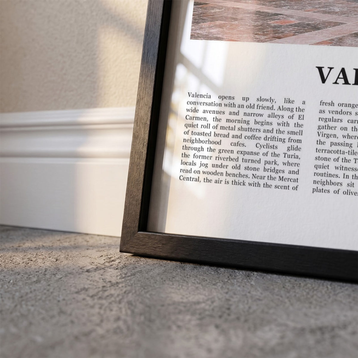 Detailopname van Valencia Fotoposter – Kleur ingelijst in zwarte fotolijst