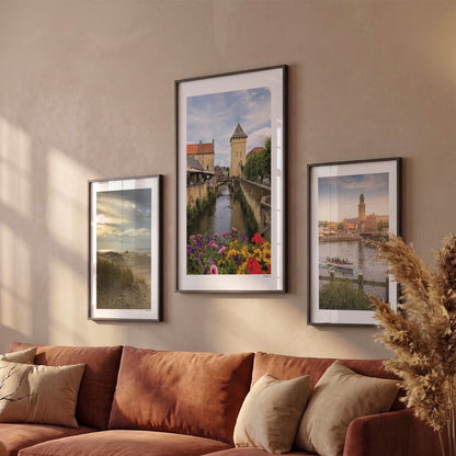 Drie Valkenburg Klassiek fotoposters boven bank wanddecoratie - Kleur