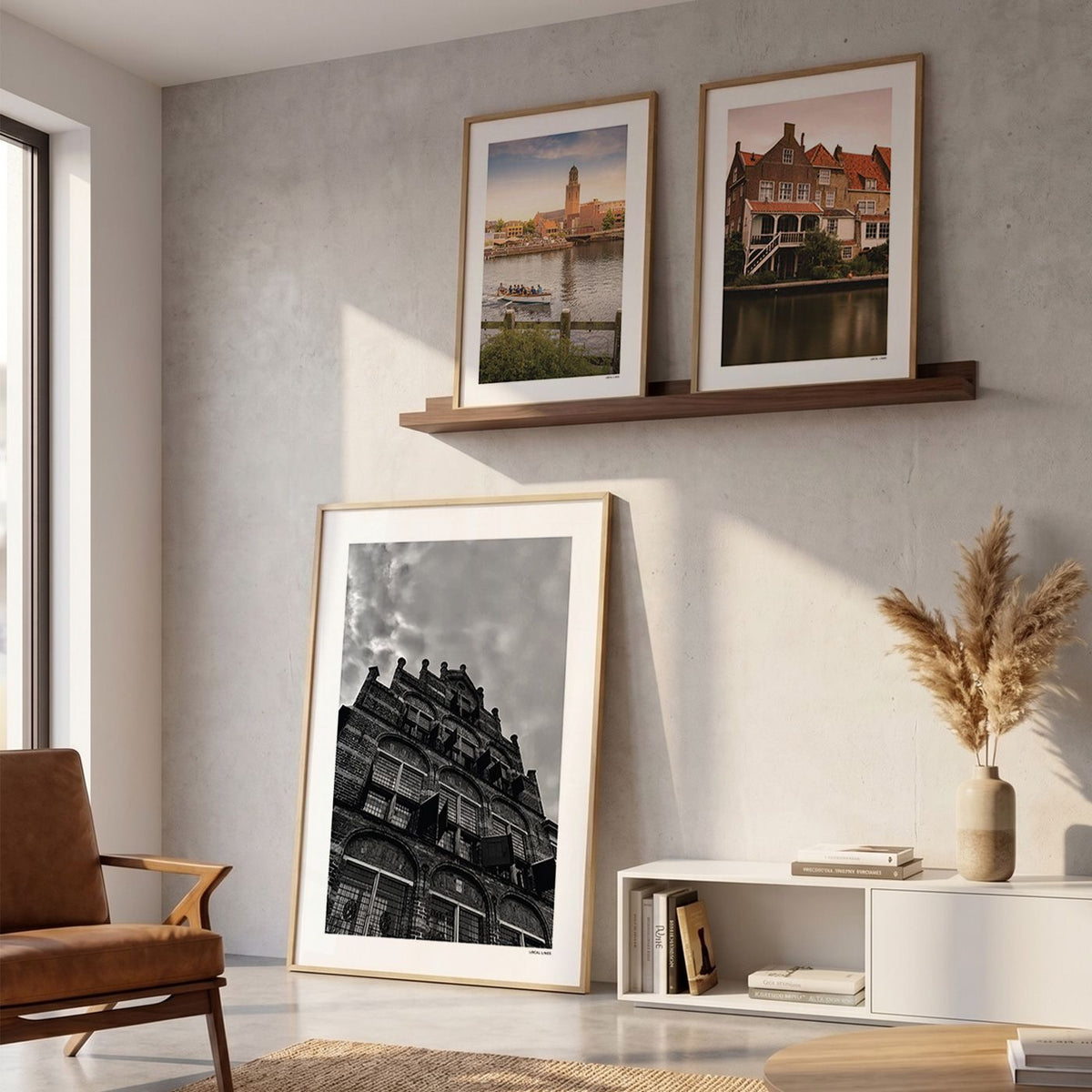 Fotoposters van Zutphen in Zwart-Wit in woonkamer als Decoratie