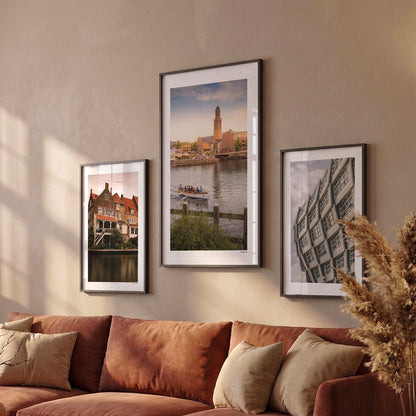 Drie Zwolle Klassiek fotoposters boven bank wanddecoratie - Kleur