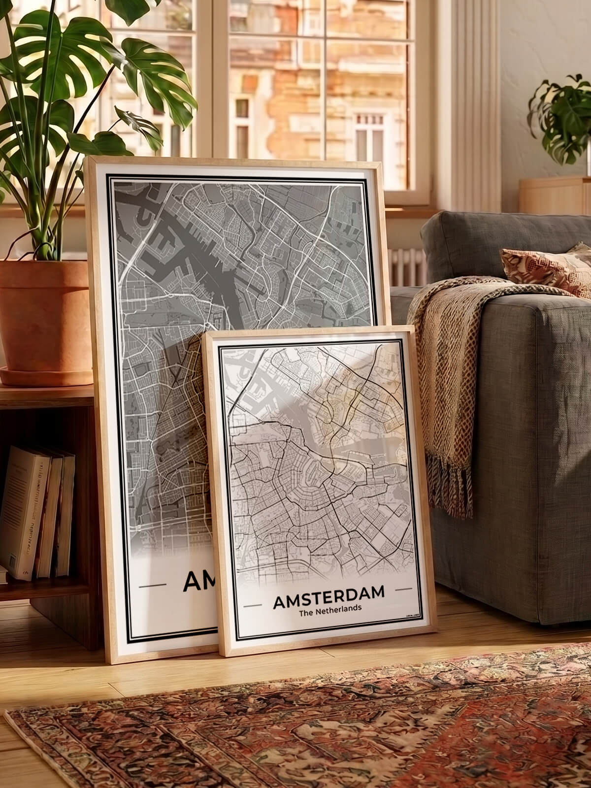 Algemeen Ingelijste Stadskaarten in woonkamer
