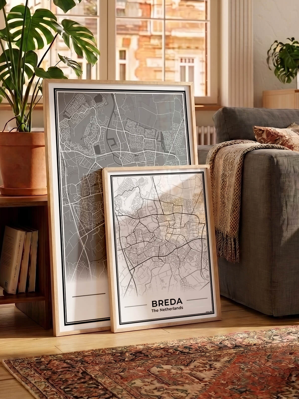 Plattegrond Breda voor woonkamer ingelijst in licht en donker Algemeen